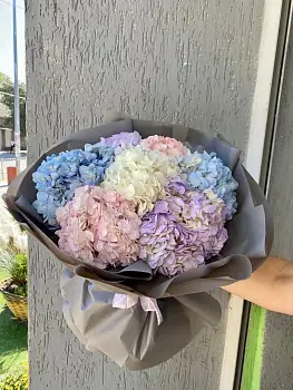 Букет из разноцветных гортензий